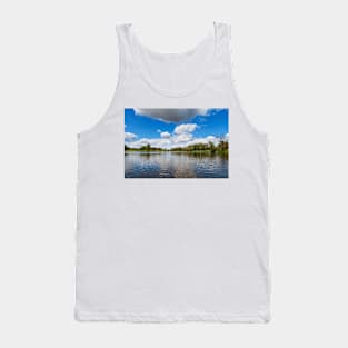 Blue cloudy summer sky over Bug river, Poland, Europe Tank Top